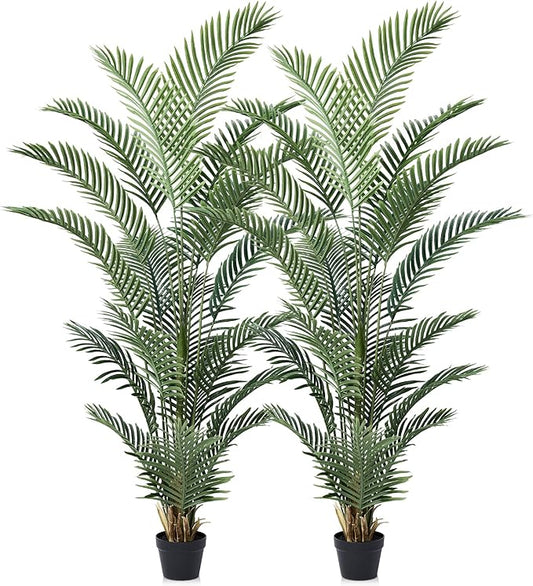 Artificial Palm Tree 6FT Tall Palm Trees UV Resistant Fake Plant Large Potted Faux Tropical Areca Palm Floor Plants for Indoor Outdoor Home Living Room Porch Patio Decor 2 Pack, VN125