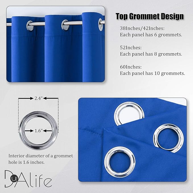 96 Inch Royal Blue Curtain Panels for Living Room Solid Energy Efficient Room Darkening Bedroom Curtains Thermal Insulated Grommet Top 42 x 96 Inch, 2 Panels
