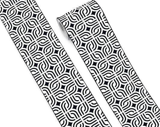 FLFK Wallpaper Border - Black and White Peel and Stick Wall Borders Decal Trim Geometric Pattern 6" x 240"