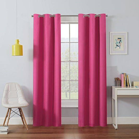Eclipse Kendall Blackout Curtain, Thermal Insulated Grommet Window Panel, Noise Reducing Curtains for Bedroom, Living Room or Nursery, (1 Panel), 63 in Long x 42 in Wide, Raspberry