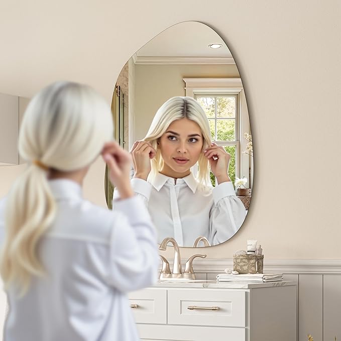 Hasipu Irregular Wall Mirror - 27"x20" Asymmetrical Frameless Mirror, Modern Decorative Mirrors for Living Room, Entryway, Hallway, Bathroom, Bedroom,Wall Mounted Home Decor