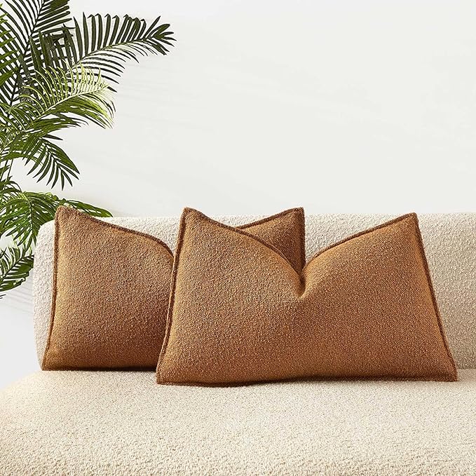 JUSPURBET 16x24 Throw Pillow Covers Set of 2 Decorative Pillow Covers for Couch Sofa Bed Cozy Boucle Lumbar Cushion Covers Cases with Invisible Zipper for Living Room Home Decor,Mustard Yellow