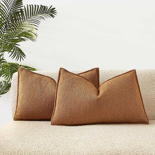JUSPURBET 16x24 Throw Pillow Covers Set of 2 Decorative Pillow Covers for Couch Sofa Bed Cozy Boucle Lumbar Cushion Covers Cases with Invisible Zipper for Living Room Home Decor,Mustard Yellow