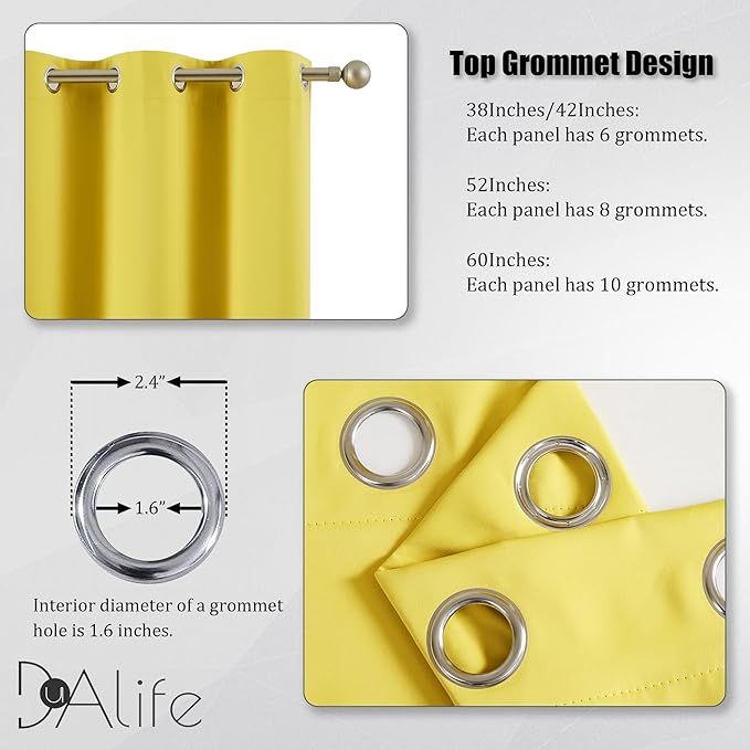 DUALIFE Yellow Blackout Curtains for Living Room- Grommet Thermal Insulated Window Curtain Drapes for Bedroom Illuminating Yellow (42 W x 63 L, 2 Panels)