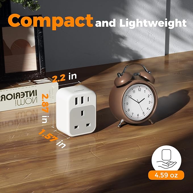 TESSAN UK to US Plug Adapter, UK Adapters for Travel with AC Outlet 3 USB (1 USB C), Type G Power Adapter Ireland London Scotland Kenya Dubai Singapore to Type B USA Travel Adaptor