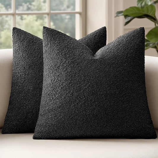 MIULEE 20x20 Inch Decorative Pillow Covers for Couch Bed Set of 2 Textured Boucle Neutral Winter Throw Pillows Halloween Black Accent Solid Cushion Pillowcases Sofa Livingroom Home Decor