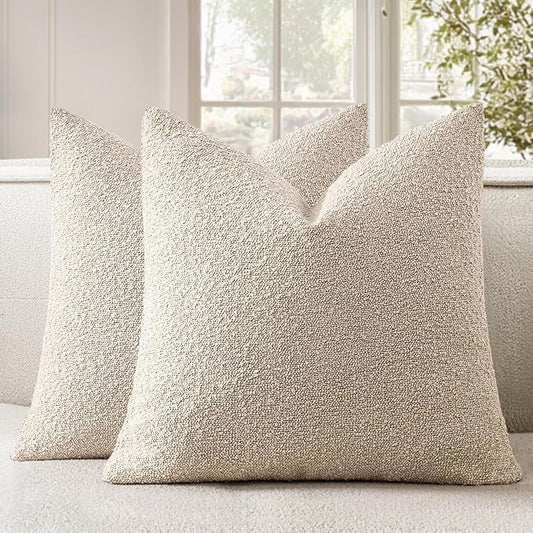 Woaboy Pack of 2 20x20 Inch Decorative Boucle Throw Pillow Covers Textured Square Pillowcaes Accent Solid Cozy Soft Cushion Covers Home Decor for Sofa Couch Living Room Home Decor,Neutral