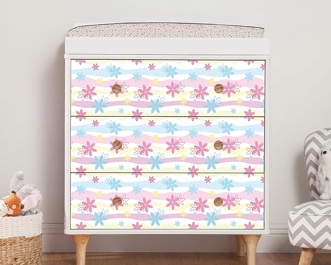 FLFK Wallpaper Border, Rainbow Flowers Peel and Stick Wall Border Self Adhesive Wall Paper Borders for Bedroom Living Room Girl's Room Kitchen Bathroom 9"x240"