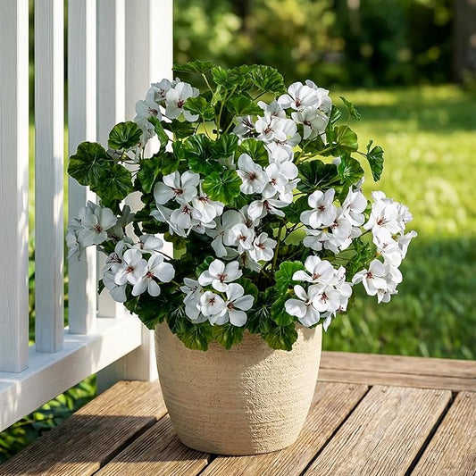 Artificial Flowers for Outdoors 4PCS Artificial Geraniums for Indoor Fake Flowers 17.7In Uv Resistant Artificial Outdoor Flowers Suitable for Indoor Home Decor Outdoor Garden Decoration,White
