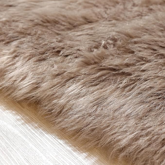 Faux Sheepskin Beige 3x5 Fluffy Fur Washable Area Rugs for Bedroom Shaggy Carpet for Living Room Nursery Rug Cute Home Décor