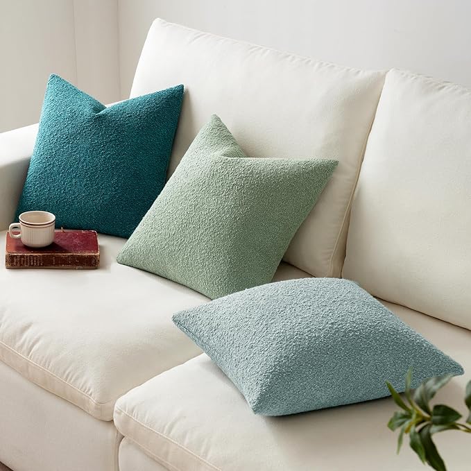 MIULEE 18x18 Inch Decorative Pillow Covers for Couch Bed Set of 2 Textured Boucle Neutral Winter Throw Pillows Aqua Blue Accent Solid Cushion Pillowcases Sofa Livingroom Home Decor