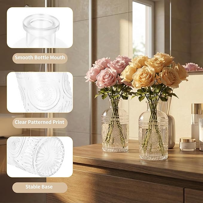 Glass Bud Vases in Bulk Set of 23, Transparent Clear Small Mini Glass Vases for Centerpieces, Vintage Vase for Flowers,Wedding, Table Decor, Baby Shower, Christmas, Home and Events