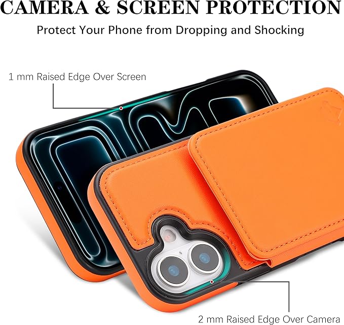 GUERNICA for iPhone 17 (6.1") Case Wallet with Card Holder, RFID Blocking Leather Protection, Shockproof Women Men Phone Case for Apple 17, Orange