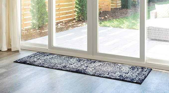 Rugs.com Arlington Collection Rug – 6 Ft Runner Navy Blue Medium-Pile Rug Perfect for Hallways, Entryways