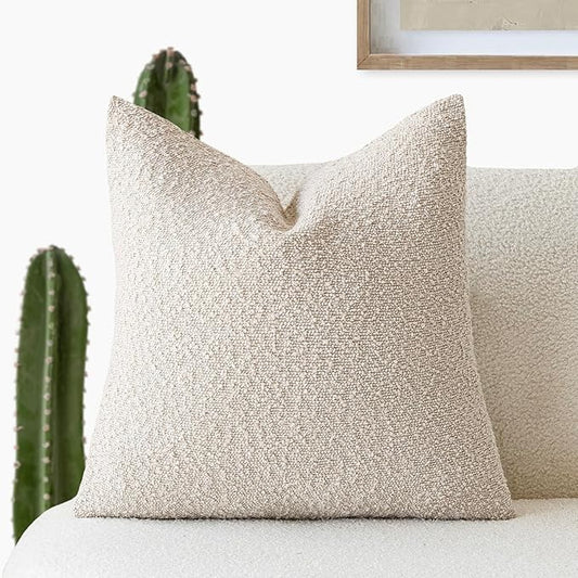 Foindtower Textured Boucle Throw Pillow Covers Accent Solid Pillow Cases Cozy Soft Decorative Couch Cushion Case for Chair Sofa Bedroom Living Room Home Decor, 20 x 20 Inch,Light Beige