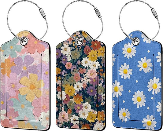 Vintage Groovy Flowers Luggage Tag 3 Pack Travel Cruise Luggage Tags for Suitcases, Identifiers Bag Tags with Privacy Flap, Baggage Name Tag for Women Men Luggage Backpack Handbag School Bag