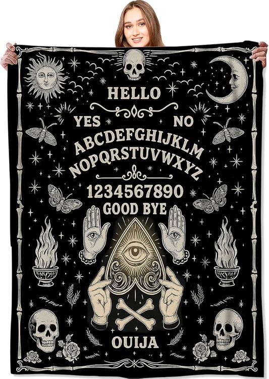 Ouija Board Blanket Halloween Holiday Decor Gothic Spirit Witch Throw Gifts for Kids Adults Lightweight Soft Fleece Sun Moon Skeleton Skull Witchy Blankets for Horror Spooky Decoration 40x50in