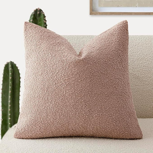 Foindtower Decorative Textured Boucle Throw Pillow Covers Accent Solid Pillow Cases Neutral Soft Cozy Couch Cushion Case for Chair Sofa Bedroom Living Room Home Decor 24x24 Inch,1PC,Light Pink