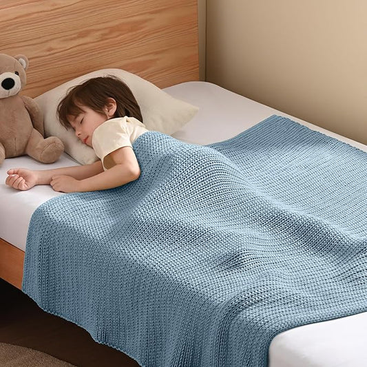 Guohaoi Knitted Weighted Blanket Kids (Haze Blue 40"x60" 7lbs) No Beads Cooling Heavy Blanket, Home Decor Breathable Chunky Knit Throw Blanket for All-Season Use