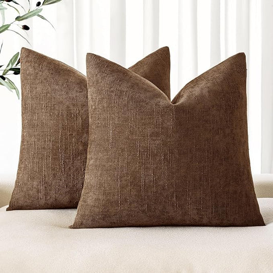 MIULEE Pack of 2 Decorative Throw Pillow Covers Soft Chenille Throw Pillows Solid Neutral Farmhouse Textured Cushion Covers for Couch Sofa Bedroom Living Room 22x22 Inch,Honey Brown