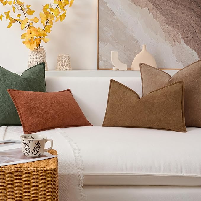 Kevin Textile Waterproof Decorative Pillow Covers Brown 16x16 Inch Pack of 2 Soft Boucle Textured Throw Pillowcases Elegant Accent Pillows for Couch Sofa Chair Bed Home Decor Indoor Outdoor