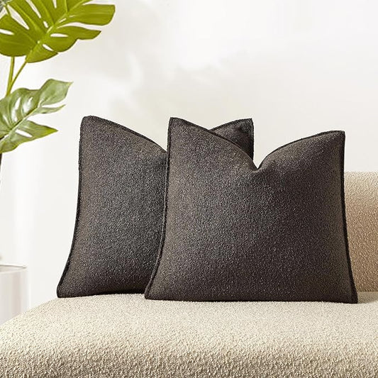 JUSPURBET 22x22 Pillow Covers Set of 2 Decorative Throw Pillow Covers Case for Couch Sofa Bed Soft Boucle Textured Cushion Covers with Hidden Zipper for Home Decor Living Room,Dark Coffee