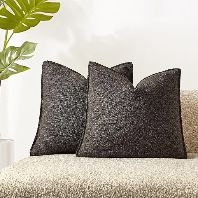 JUSPURBET Pillow Covers 20x20 Set of 2 Decorative Throw Pillow Covers Case for Couch Sofa Bed Soft Boucle Textured Cushion Covers with Hidden Zipper for Home Decor Living Room,Dark Coffee