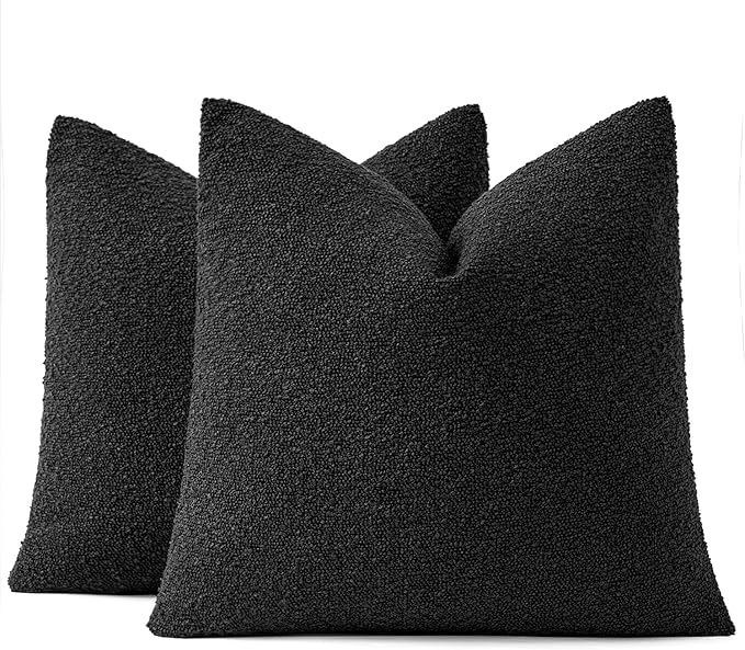 MIULEE 22x22 Inch Decorative Euro Sham Throw Pillows for Bed Set of 2 Textured Boucle Neutral Winter Throw Pillow Covers Black Accent Solid Euro Couch Pillowcases Sofa Livingroom Home Decor
