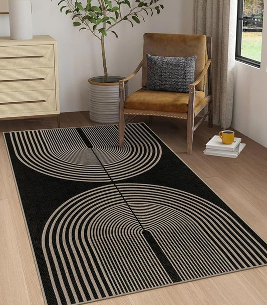 Easy Jute Rainbow Area Rug, 3x5 Black Indoor Outdoor Entryway Rug Washable Non-Slip Modern Boho Kitchen Rugs, Farmhouse Abstract Throw Carpet for Living Room Patio Kids Room