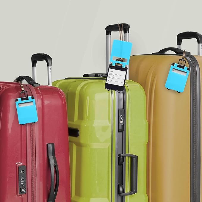 10 Mini Carry-on Luggage Tags Pack - Flip Open Cover, ID Sticker - Light Blue