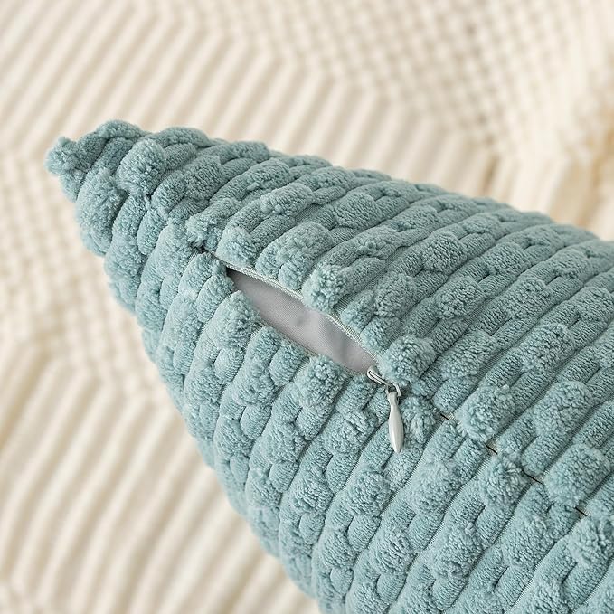 Kevin Textile Throw Pillow Covers Soft Corduroy Decorative Set of 2 Boho Striped Pillow Covers Pillowcases Farmhouse Home Decor for Couch Bed Sofa Living Room 12x20 Inch Dusty Green