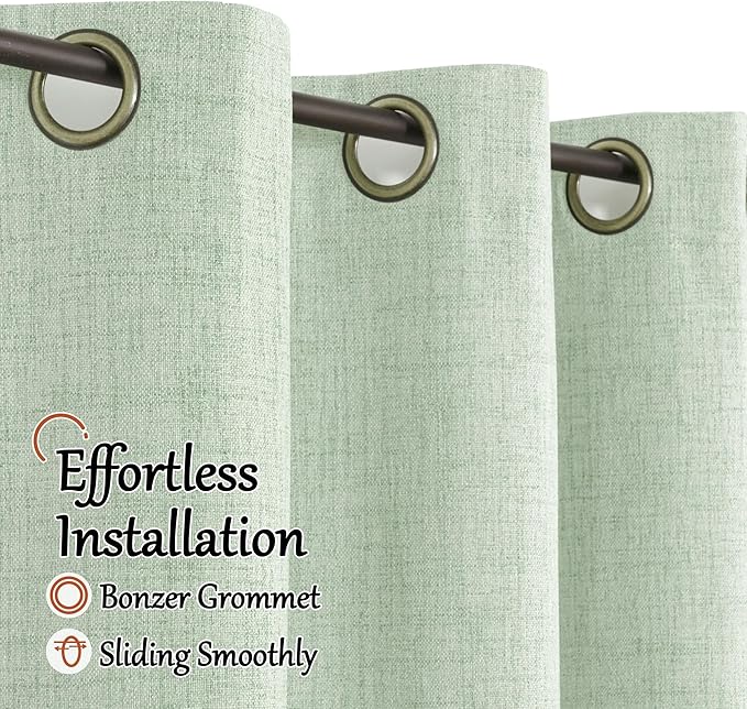 Lajode Sage Green Blackout Curtains for Living Room - Spring Linen Curtains 84 Inch Length Thermal Insulated Privacy Burlap Window Drapes for Bedroom Scandinavian Farmhouse, 2 Panels Each 52" Wide