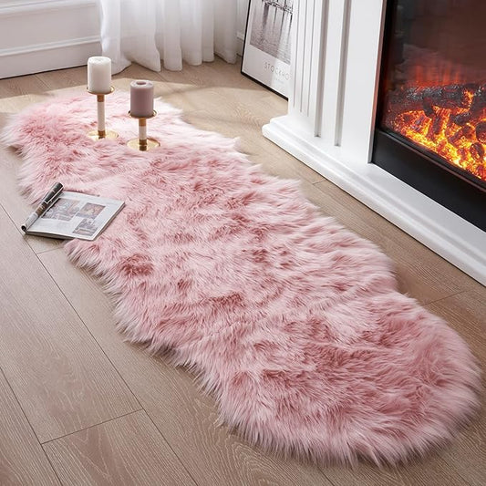 Faux Fur Rug for Bedroom, Fluffy Runner Rugs Soft Sheepskin Rug Sofa Couch Seat Cushion, 2x6ft Grey Plush Area Rug Shag Rugs Floor Carpets for Nursery Bedside, Cute Shaggy Fuzzy Home Decor