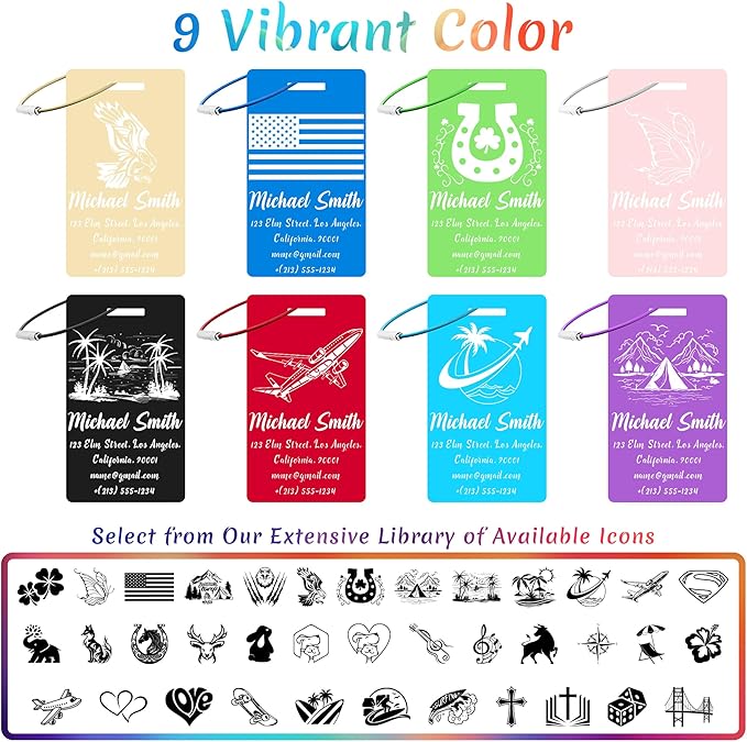 4 PCS Personalized Luggage Tags for Suitcase, Custom Engraved Aluminum Luggage Tags with Your Personalized Text Logo, Metal Name Tags with Steel Loop for Bag, Suitcase, Backpack (Green, Large)