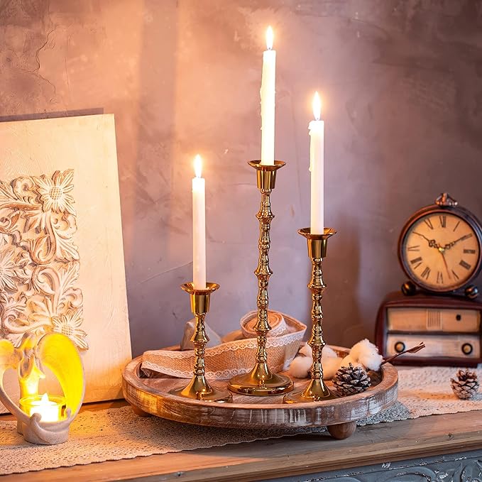 Brass Candlestick Holders Vintage: Tall Gold Taper Candle Holder Antique Candle Stick Holders for Christmas Wedding Centerpieve Living Room Mantle Home Decor Bridal Shower Set of 6