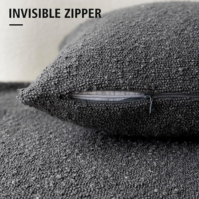 Foindtower Decorative Textured Boucle Throw Pillow Covers Accent Solid Pillow Cases Neutral Soft Cozy Couch Cushion Case for Chair Sofa Bedroom Living Room Home Decor 24 x 24 Inch,Dark Grey