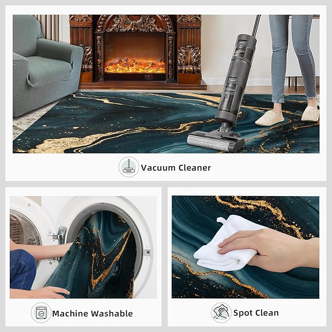 Marble Washable Area Rugs 6x9 Non-Slip Fluid Art Living Room Rug Gold Lines Soft for Carpet Low Pile Indoor Door Mat & Room Decor
