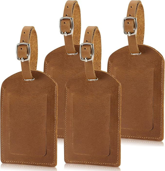 Ringsun Genuine Leather Luggage Tag for Suitcases ID Tags Bag Tags for Luggage (4 Pack)