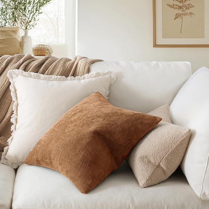 MIULEE 26x26 Inch Pack of 2 Euro Sham Decorative Throw Pillow Covers Soft Chenille Pillows Textured Cushion Covers for Bed Couch Sofa Bedroom Living Room, Brown