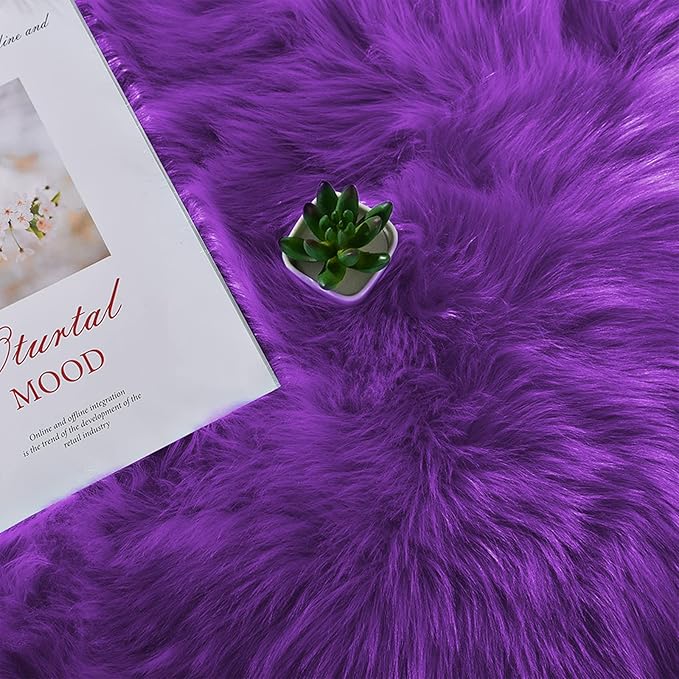 Latepis Fuzzy Purple 4x6 Area Fluffy Sheepskin Rug Shag Faux Fur Rug Plush Throw Rugs for Living Room Soft Shaggy Rugs for Bedroom Dorm Home Decor Sheepskin