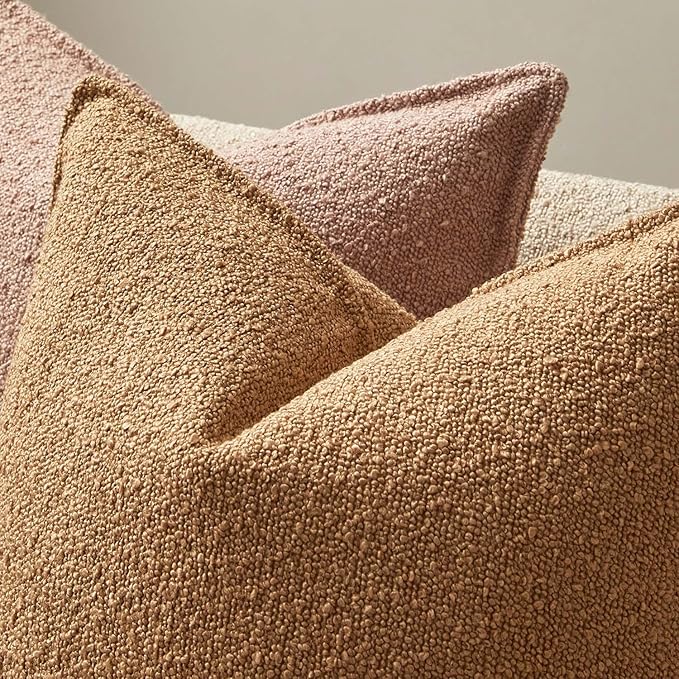 JUSPURBET Pillow Covers 20x20 Set of 2 Decorative Throw Pillow Covers Case for Couch Sofa Bed Soft Boucle Textured Cushion Covers with Hidden Zipper for Home Decor Living Room,Camel