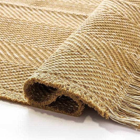 BESTSWEETIE 3x5 Washable Rug Hand-Woven Low Pile Soft Modern Farmhouse Bohemian Decor Reversible Braided Rugs with Tassels Throw Carpet for Living Room Bedroom Entryway Bathroom, Natural Jute