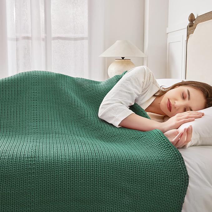 Guohaoi Knitted Weighted Blanket Kids (Green 50"x60" 10lbs) No Beads Cooling Heavy Blanket, Home Decor Breathable Chunky Knit Throw Blanket for All-Season Use