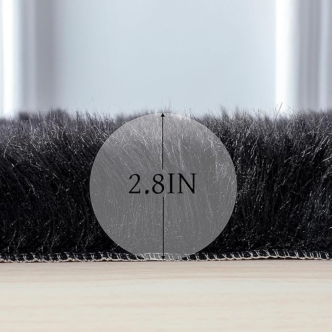 Faux Fur Rug Sheepskin Shag Fluffy Fuzzy Black 6x9 ft Rugs for Bedroom Bedside Bed Floor Living Room Plush Rectangle High-Density Cushion Carpet Super Sofa Cover