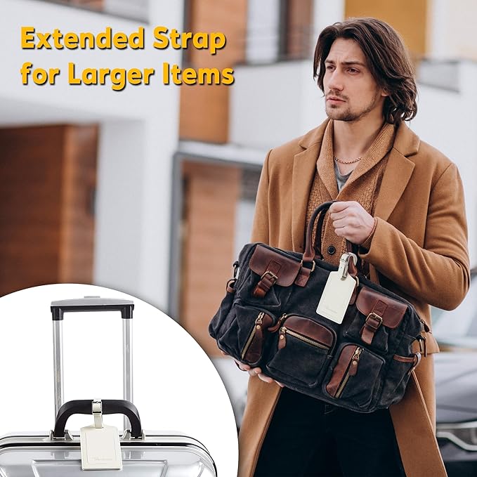 Travelambo 8 Pack Luggage Tags Faux Leather for Suitcases Travel Bag Labels Travel Accessories Essential with Protection Cover ID (Ivory)