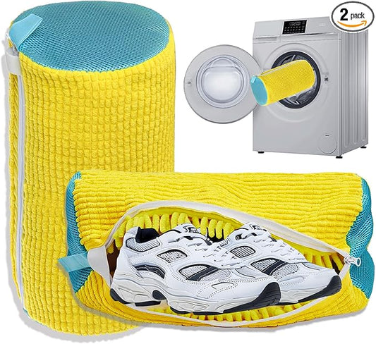 Shoe Washing Machine Bag Laundry Shoe Bag for Washer and Dryer Reusable 2pc Shoe Cleaning Bags for Sneakers 360° Deep Cleaning Machine for All Shoes Types With Self-locking Zipper
