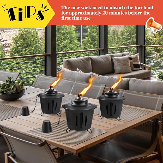 6 Pack Citronella Table Top Torches, 15oz Mini Fire Pit Tabletop Torch for Outside, Metal Tabletop Flame Torch Includes Long Lasting Wick and Snuffer for Yard, Patio, Deck, Garden, Party