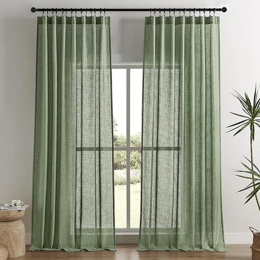 Joydeco Linen Curtains 108 Inch Length 2 Panel Sets,Light Filtering Curtains for Bedroom 52 Inch Wide Living Room Drapes with Back Tabs & Rod Pockets (W52 x L108 Inch, Loden)