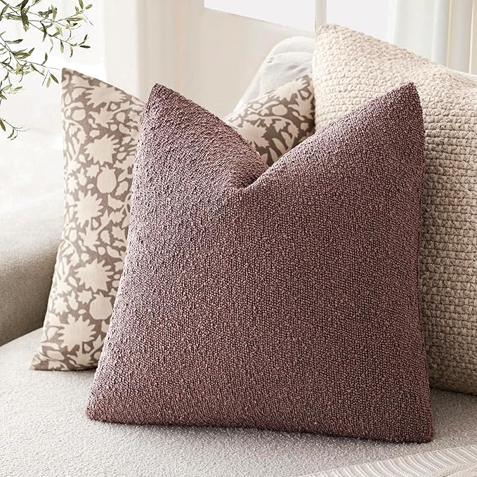 Foindtower Decorative Textured Boucle Throw Pillow Covers Accent Solid Pillow Cases Neutral Soft Cozy Couch Cushion Case for Chair Sofa Bedroom Living Room Home Decor 26x26 Inch,1PC,Dark Purple