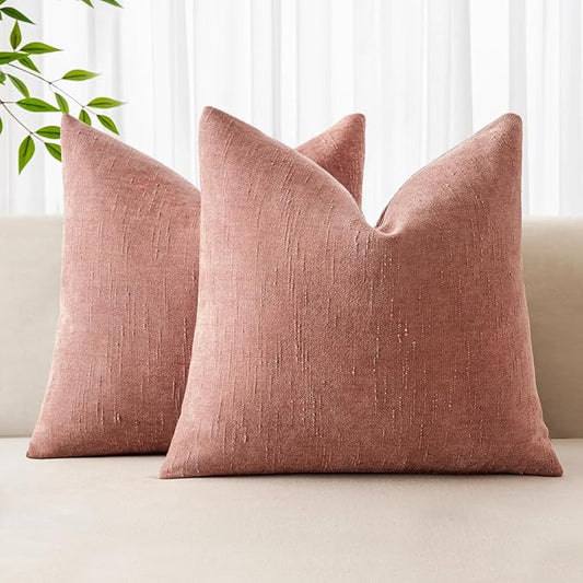 MIULEE Pack of 2 Decorative Throw Pillow Covers Soft Chenille Throw Pillows Solid Textured Cushion Covers for Spring Valentine's Day Couch Sofa Bedroom Living Room 20x20 Inch, Blush Pink